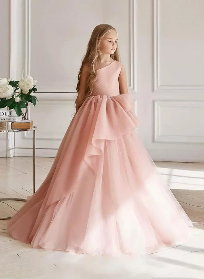 تايك تو فستان طويل بناتي وردي بكتف واحد وتفاصيل كشكش